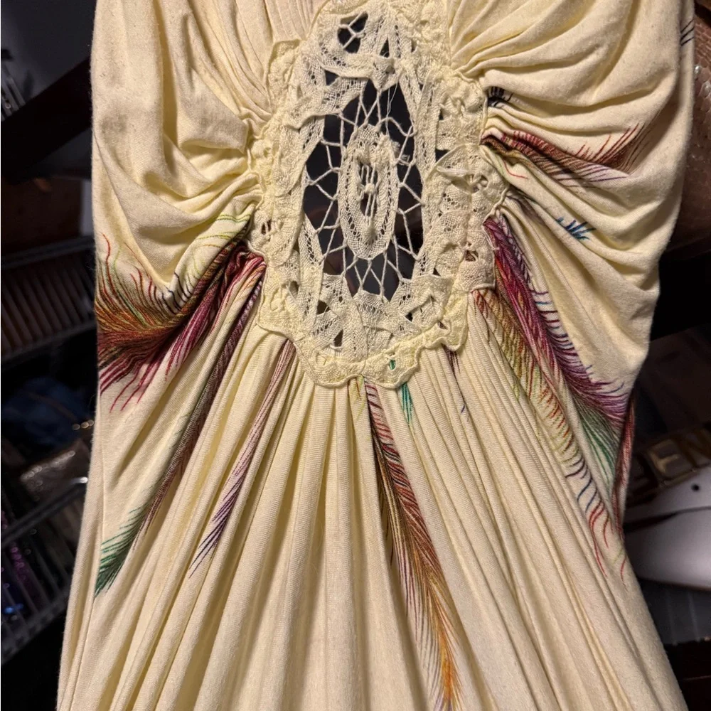 Pale yellow Sky Maxi Dress with Feather Detail, large, worn twice - Picture 8 of 13